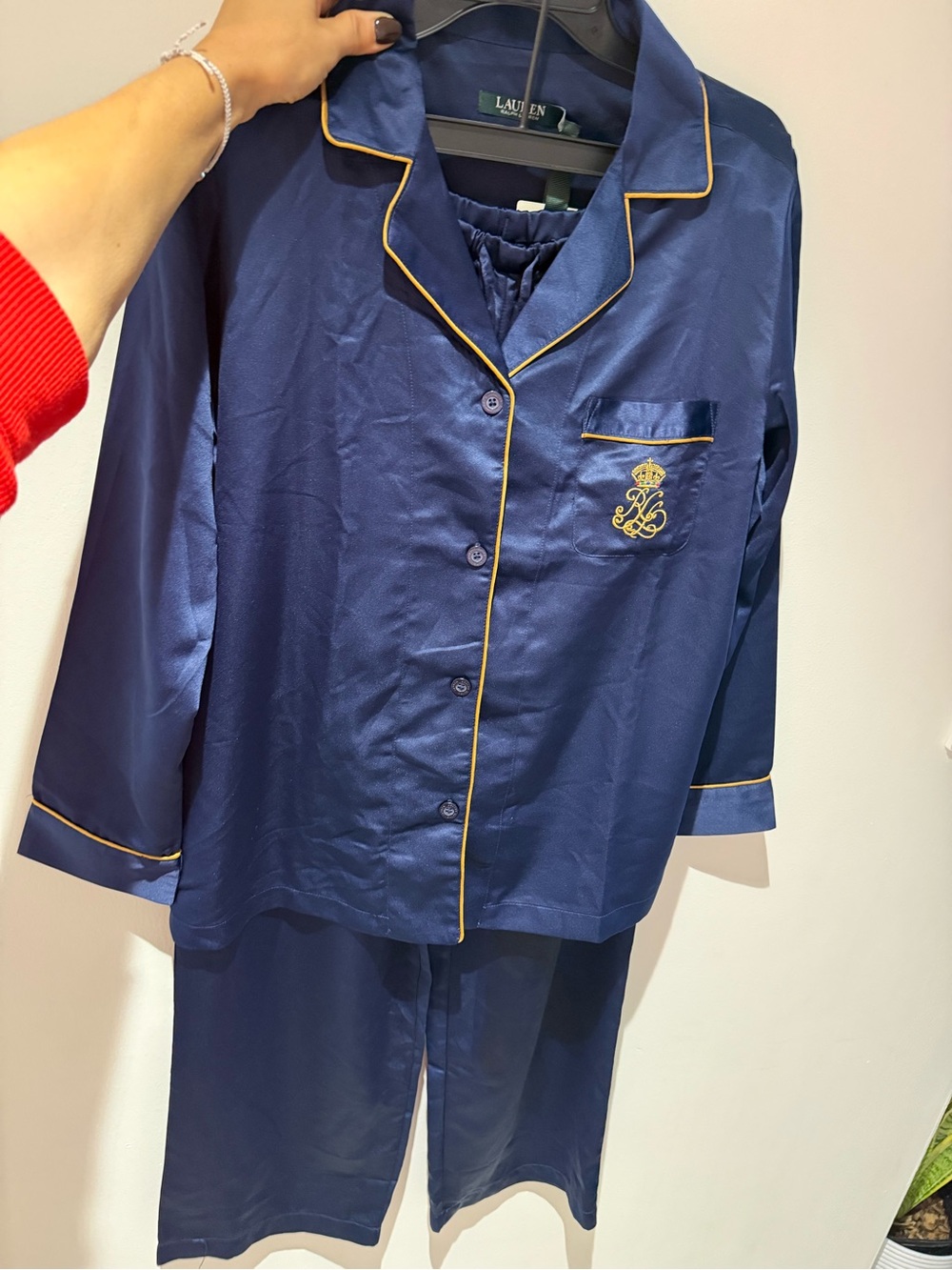 NWT Ralph Lauren Satin Pajama Set with Gold Trim